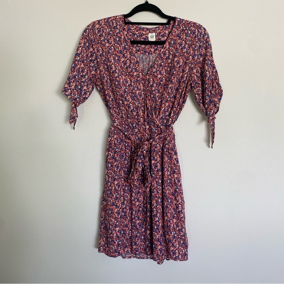 Gap Pink Floral Tie-Sleeve Wrap Dress - Picture 3 of 8